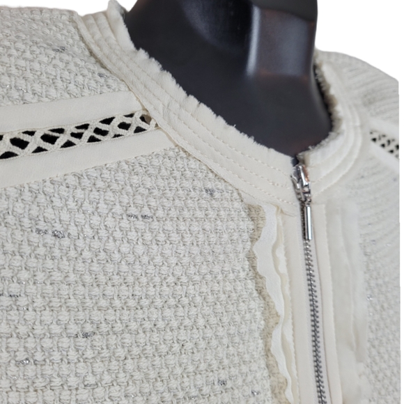 REBECCA TAYLOR Ivory Zip Up Fringe Blazer Jacket Size 2 - Picture 7 of 12